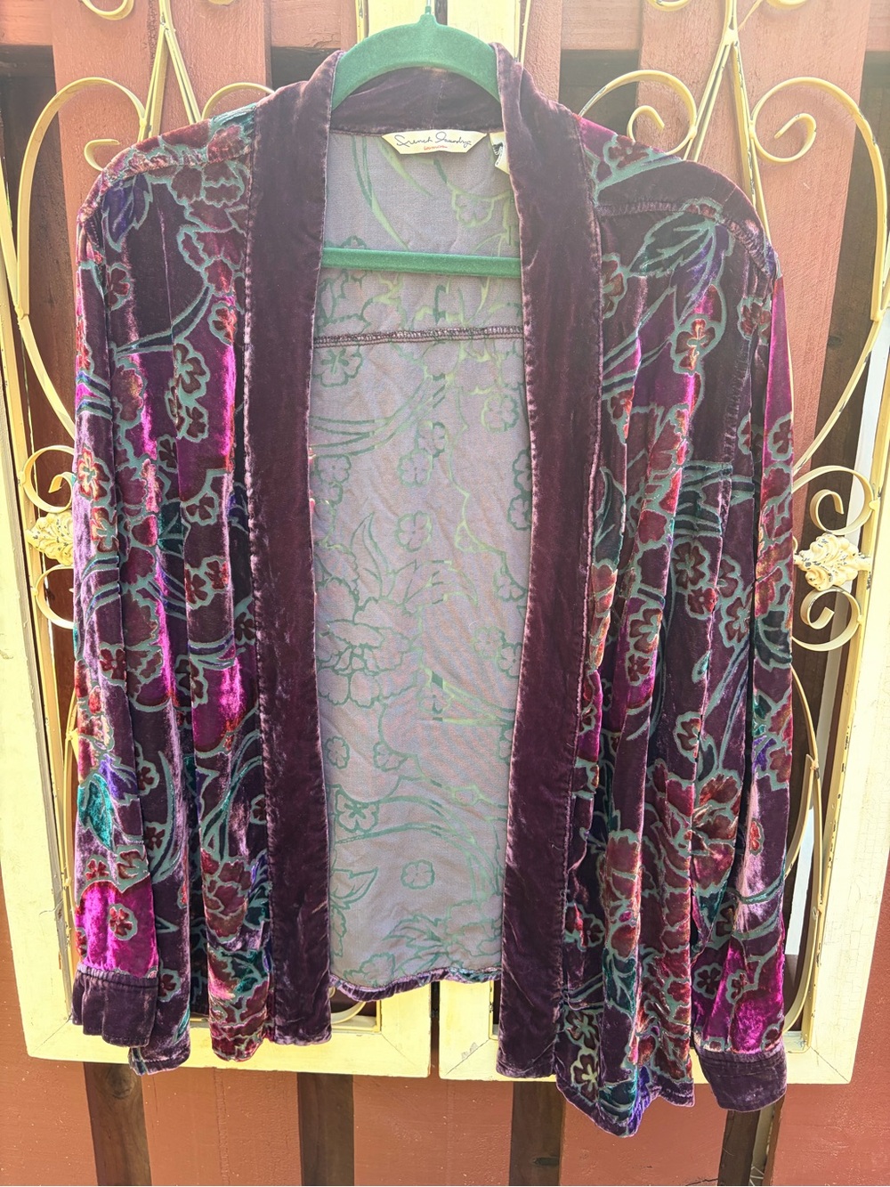 French Laundry Velvet Floral Open-Front Cardigan - Purple & Teal